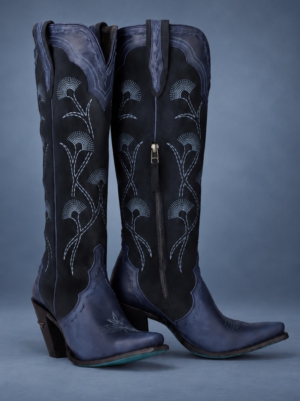 Lane Tessa Knee High Navy Suede Western Boots Size 8 BNWT Box